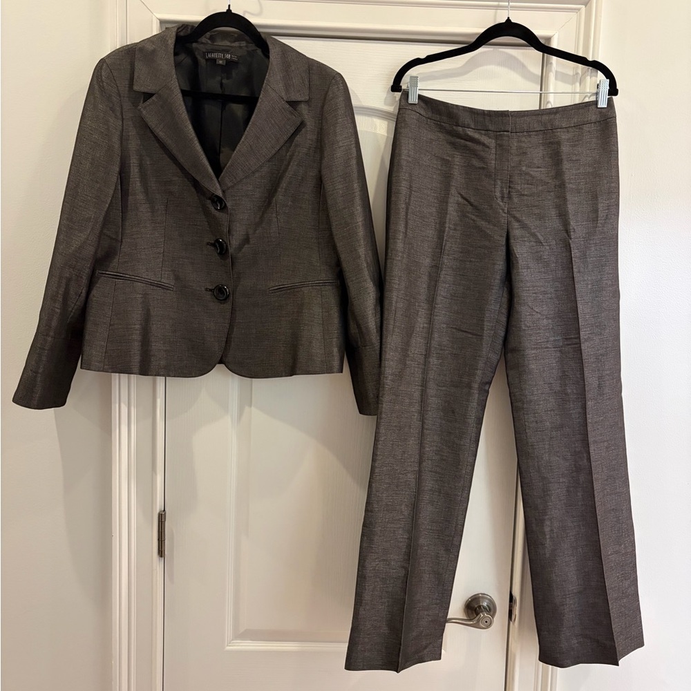 Lafayette 148 NY Charcoal Suit Set - Sustainable Luxury - Jacket (12) Pants (8)